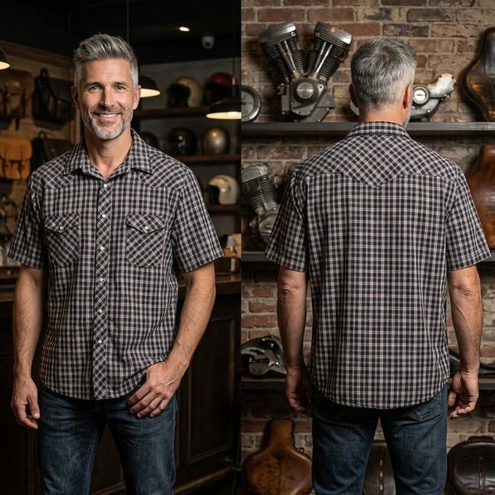 Wrangler Vintage Pearl Snap 76204PP Plaid Short Sleeve Shirt Mens XXL